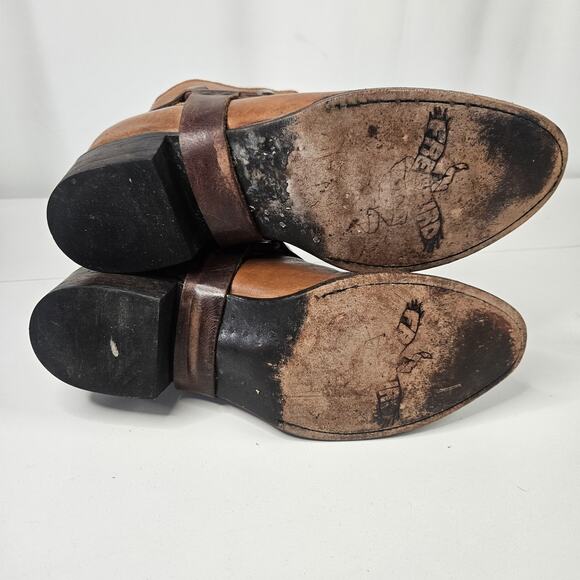 Freebird by Steven Phlow Size 10 Brown Two Tone Leather Ankle Heeled Booties Zip - Picture 10 of 12